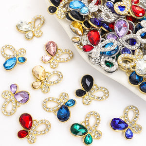 Electroplated Alloy Butterfly Charms with Colored Glass Centers
