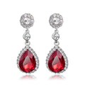 Red Silver Tone Red Teardrop Halo Crystal Four Designs Metal Dangle Earrings view 1