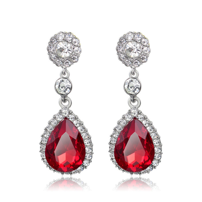 Red Silver Tone Red Teardrop Halo Crystal Four Designs Metal Dangle Earrings