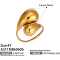 Sculptural Flower and Waterdrop Open Rings in Gold Tone view 7