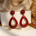Burgundy Double Teardrop Resin Look Statement Stud Earrings view 3