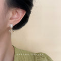 Heart Cat Eye Glass Studs Gold Zircon Bow Drop Earrings view 2