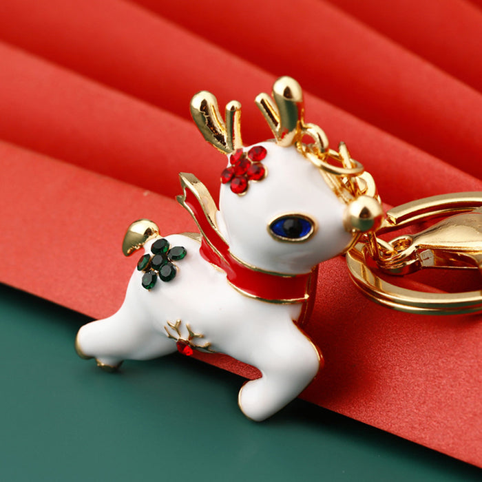 Jeweled Christmas Reindeer Snowman Hat and Stocking Keychains