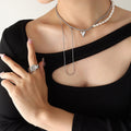 Silver Layered Pearl Heart Pendant Necklace Snake Tassel view 4