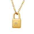 Padlock Pendant Necklace Star Crystal Gold Steel Tones view 5