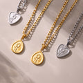 Stainless Steel Embossed Flower Teardrop Heart Pendant Necklaces view 2