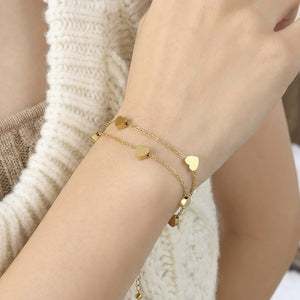 Double Layer Heart Bracelets in Gold Silver and Rose Gold Tone
