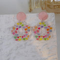 Pink Round Top Colorful Dot Clear Ring Statement Earrings view 2