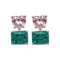 Pink and Green Square Gem Drop Stud Earrings Fashion Jewelry view 5
