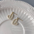 Gold Tone White Pearl Open Heart Drop Stud Earrings For Women view 4