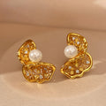 Gold And Silver Tone Open Floral Pearl Stud Earrings view 6