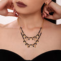 Black Crystal Moon Tassel Necklace Gold Accents Stainless view 3