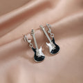Black and White Electric Guitar Leverback Earrings view 2