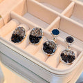 Black Square and Crushed Look Round Two Tone Stud Earrings view 2