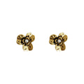 Antique Gold Textured Flower Stud Earrings Pearl Centers view 5