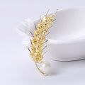 Golden Wheat Ear Brooch With Champagne Crystals and Pearl view 6