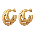 Triple Layer C Shape Hollow Hoop Earrings Gold Or Steel view 5
