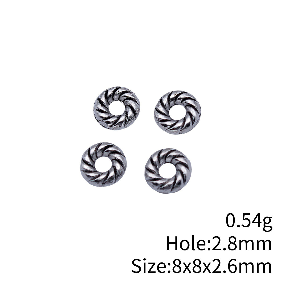 8x8x2.6mm 0.54g Antique Silver Zinc Alloy Twisted Round Spacer Beads for Bracelet Necklace DIY Jewelry