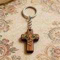 Wooden Praying Hands Cross Keychain Silver Chain Ring view 3