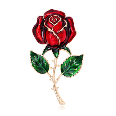Front product view of the rose brooch pin in red and green