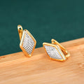 Gold Tone Diamond Shaped Huggie Earrings with Silver Inlays view 5
