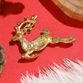 Gold Tone Running Reindeer Rhinestone Enamel Brooch view 3