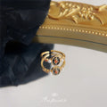 Gold Tone Black Oval Floral Medallion Adjustable Open Ring view 4