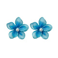 Sheer Petal Flower Stud Earrings with Pearl Centers view 5