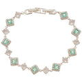 Silver Teal Square Stone Link Bracelet Clear Round Accents view 5