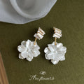 Baguette Crystal Top White Flower Camellia Drop Earrings view 6