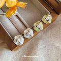 Sculpted Flower Stud Earrings With Pale Inlays In Two Colors view 3