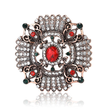 Ornate Red Crystal Baroque Brooch in Two Finishes for Jackets and Scarves