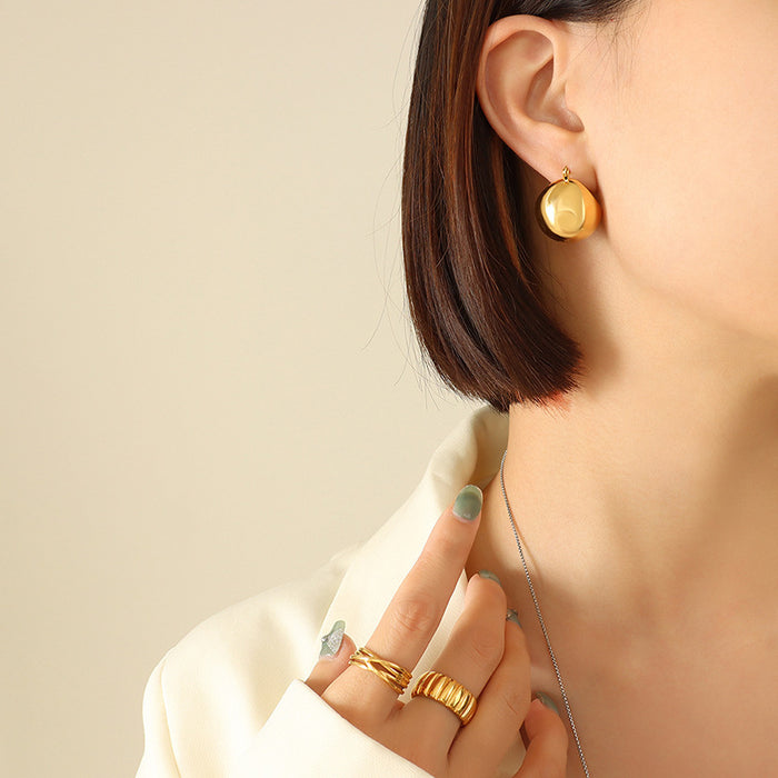 Chunky Hollow Crescent Hinge Hoop Earrings Gold Steel