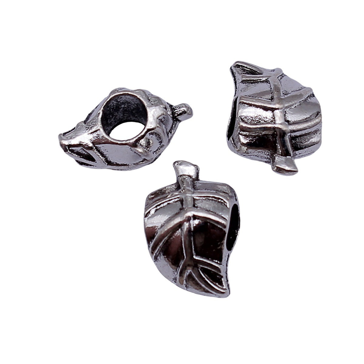 15x9.5x8.3mm 2g Antique Silver Zinc Alloy Leaf Large Hole Beads for DIY Bracelet Jewelry Making