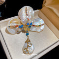 Gold Mother Of Pearl Flower Pearl Enamel Drop Brooch view 4