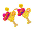Yellow Seed Bead Margarita Cocktail Glass Drop Earrings view 5
