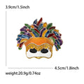 Multicolor Feather Headdress Mask Brooch With Black Mustache view 6