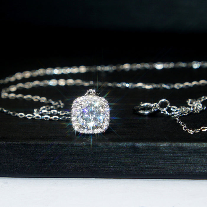 Cushion Crystal Solitaire Necklace in Silver Tone Jewelry