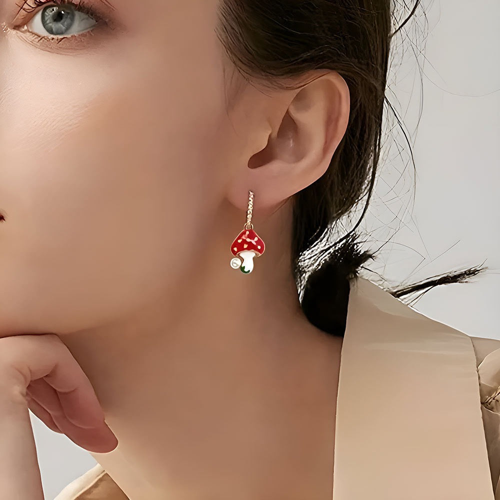 Red Enamel Zinc Alloy Mushroom Charm Pendants for Earrings Bracelet Necklace DIY Jewelry