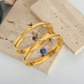 Gold Dual Band Cuff Bangles Chain Stone Bead Pendants Two Styles view 3