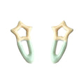 Mint Green Cream Enamel Star Hairpin Stud Earrings Pair view 5