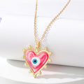Gold Tone Pearl Edge Heart Resin Evil Eye Pendant Necklaces view 8