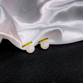 Gold Bar White Pearl Minimal Asymmetric Stud Earrings view 4