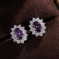 Oval Floral Halo Stud Earrings In Seven Center Colors view 7