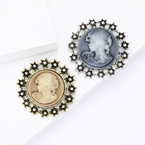 Cameo brooch product angle on white