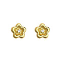 Gold Brushed Five Petal Flower Stud Earrings Clear Center view 5
