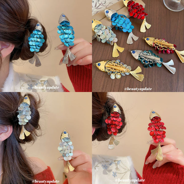 Shell Disc Scale Fish Duckbill Hair Clip Pearl Tone