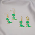Green Cartoon Dinosaur Long Hook and Huggie Earrings view 1