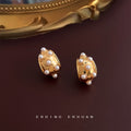Gold Oval Multi Pearl Stud Earrings Matching Pair Style Look view 3