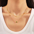 Gold Glass Stone Station Necklace And Herringbone Chain view 1
